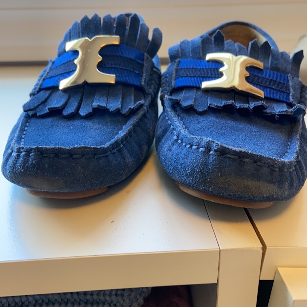 Tory Burch Blue Suede Grosgrain T Loafer Size 6.5 - Picture 3 of 6